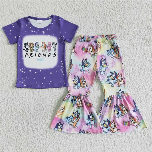 friends shirt bell pants carton dogs girls sets kids clothe