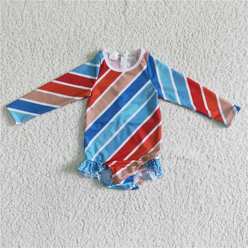 color stripes girls swimsuit match boy trunks