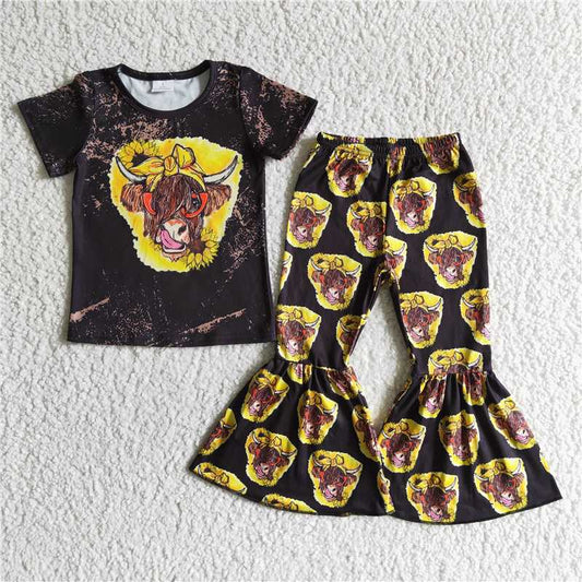 cow shirt bell pants girls sets kids clothe