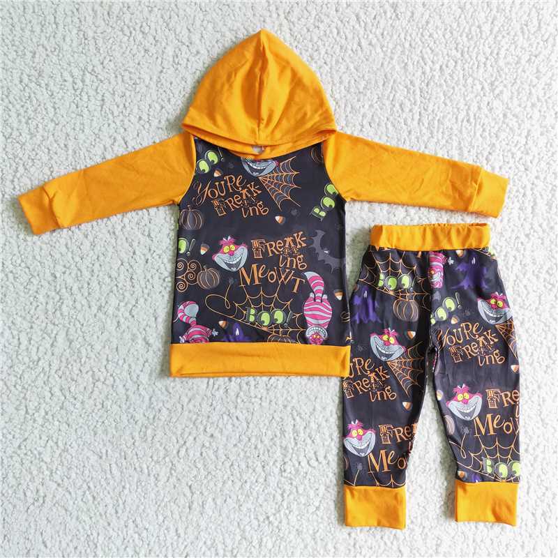 halloween winter hooded long sleeve top and long pants sets