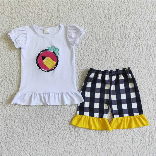 back to school girl sets embroidery pencil kids clothes