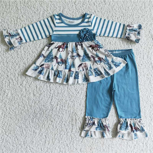 horse long sleeve top and pants girls outfits