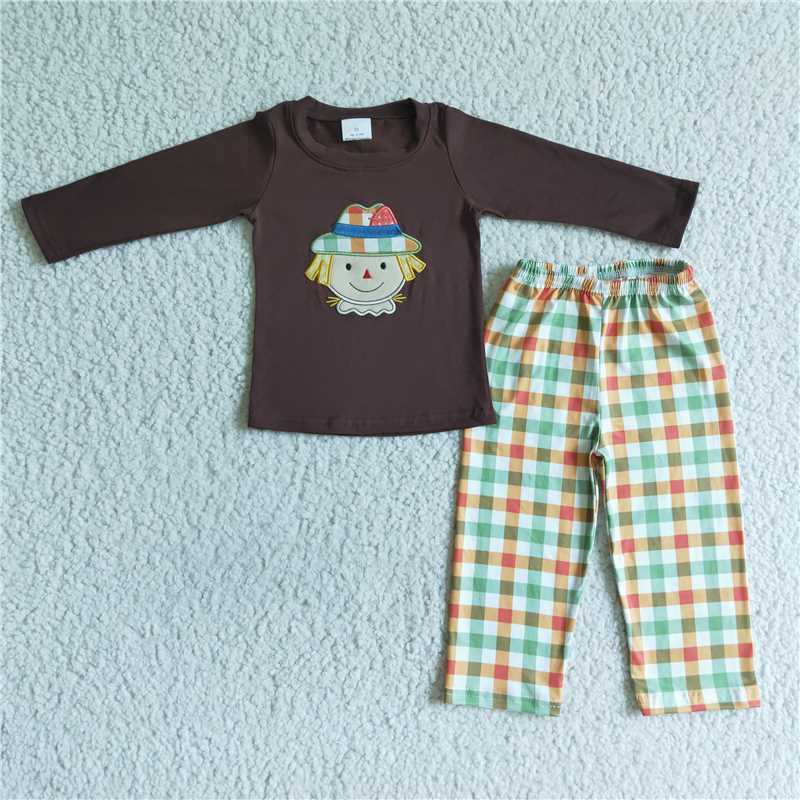 scarecrow pajamas boy fall winter sets long sleeve pants outfits