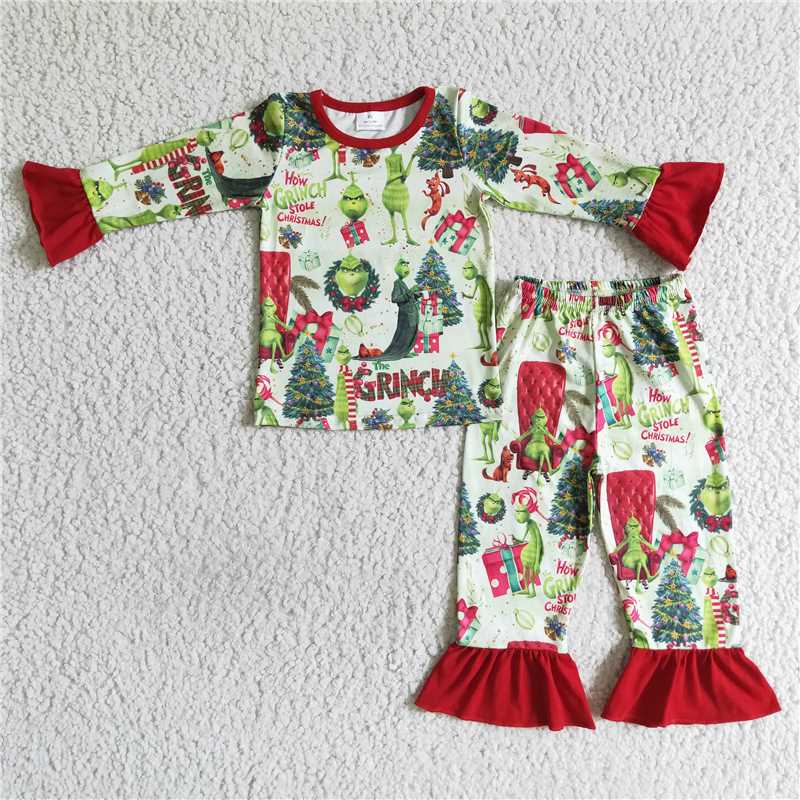 Merry Christmas girls matching boys outfits grinch pajamas sets