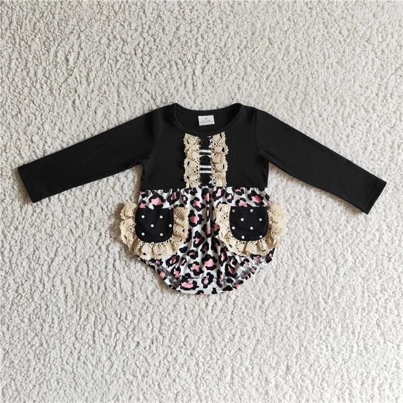 lace pocket bubble long sleeve baby romper