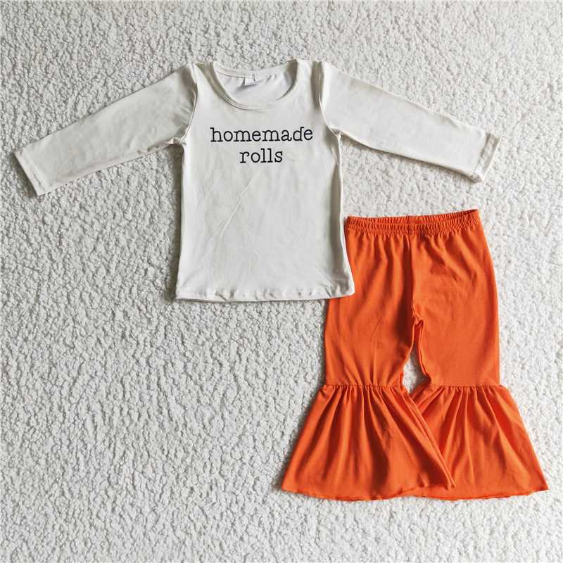 homemade rolls shirt and bell pants 2 pieces girls outfits kids clothes