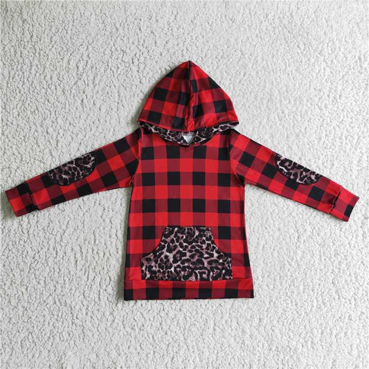 red Plaid hoodie top kids clothes christmas hooded top