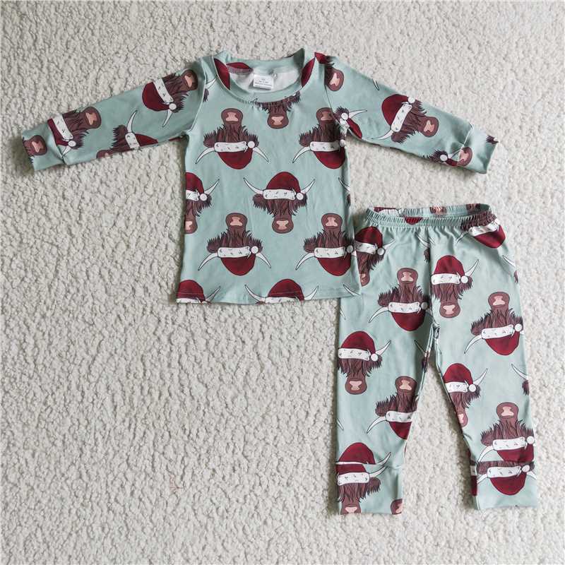 cow Christmas pajamas suit boy outfits winter kids clothes