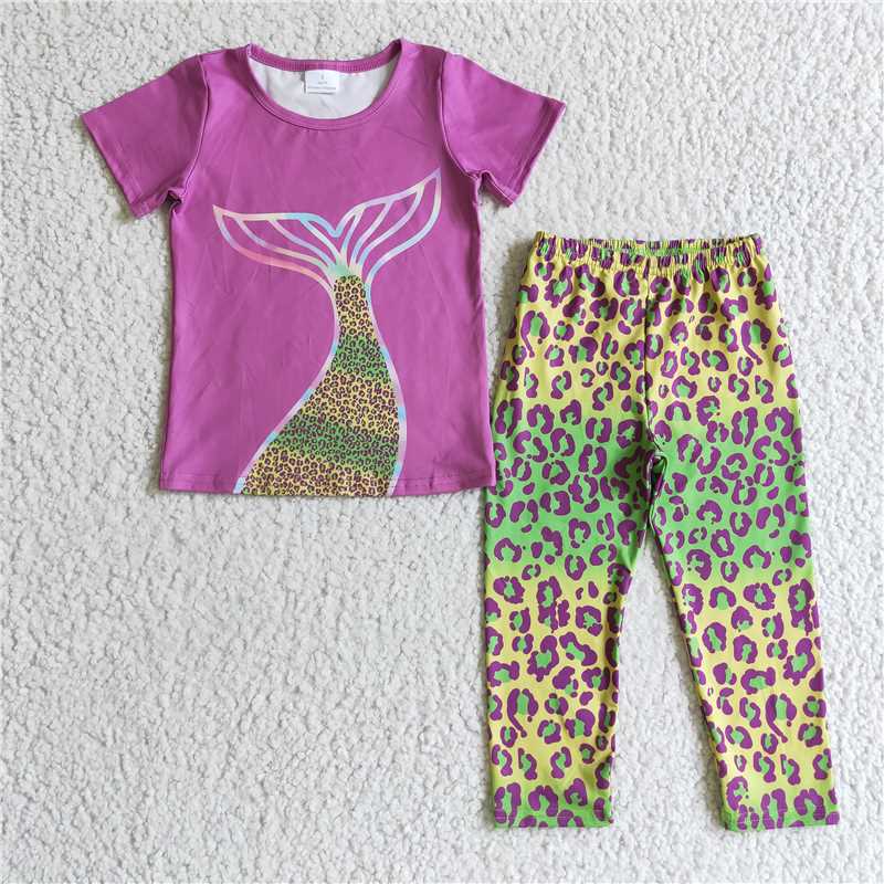 mermaid tail shirt leopard bell pants girls sets kids clothes