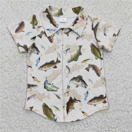 fishing short sleeve shirt boys summer button top