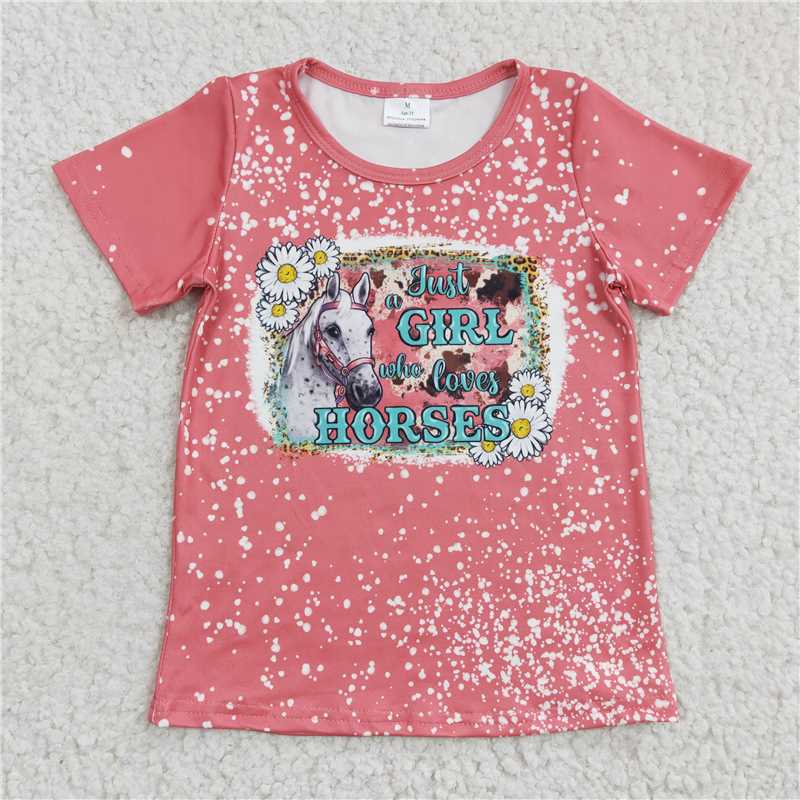 horses girls short sleeve shirt kids clothes