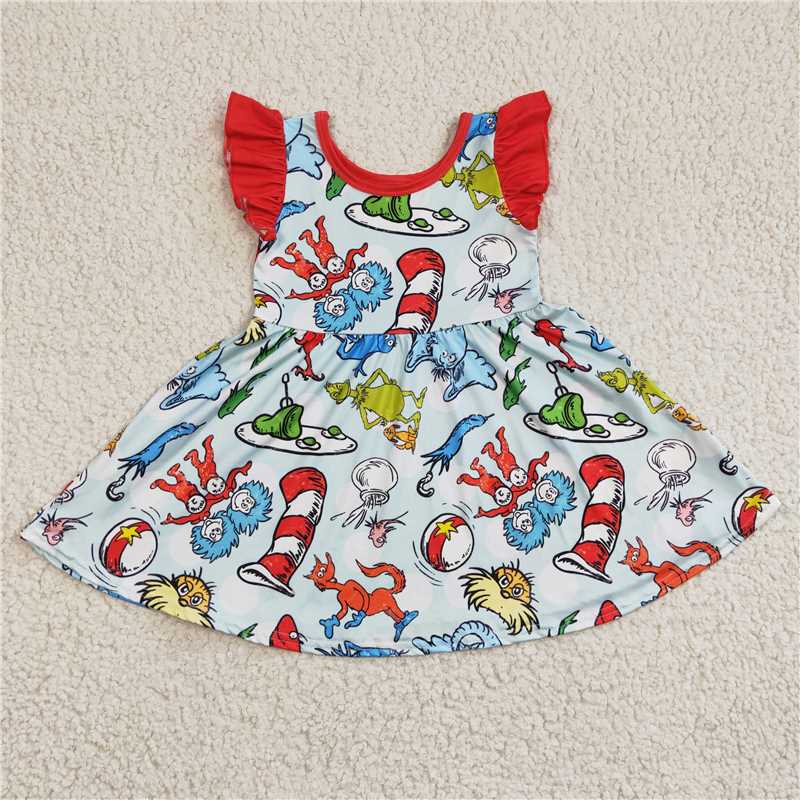 short sleeve dr.seuss skirt girls dress kid clothes