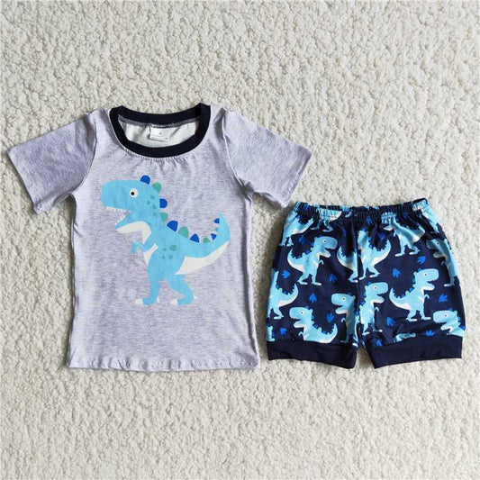 Dinosaur boys summer sets short sleeve shirt and shorts 2pcs suit