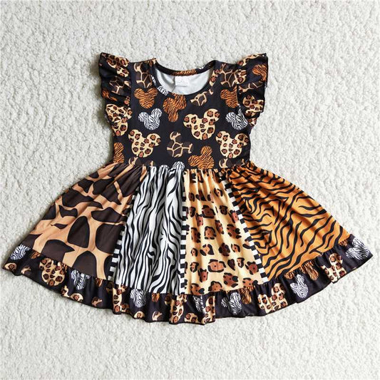 Leopard print BABY KID skirt cartoon mouse girls zoo dress