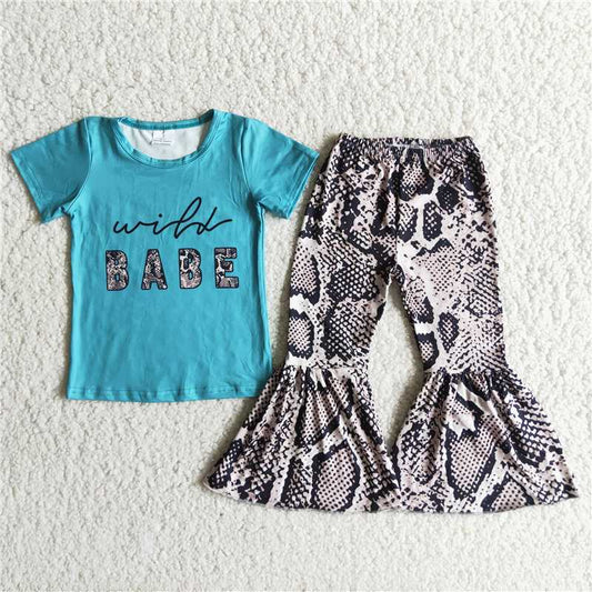 babe shirt snakeskin bell pants girls sets kids clothes