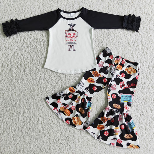 cow shirt and bell pants 2 pieces girls outfits kids clothes