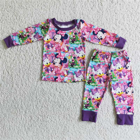 fall carton Purple pajamas suit boys long sleeve pants 2 pieces outfits winter sets