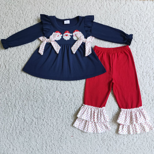 Embroidery Santa pajamas suit baby girls outfits winter christmas sets