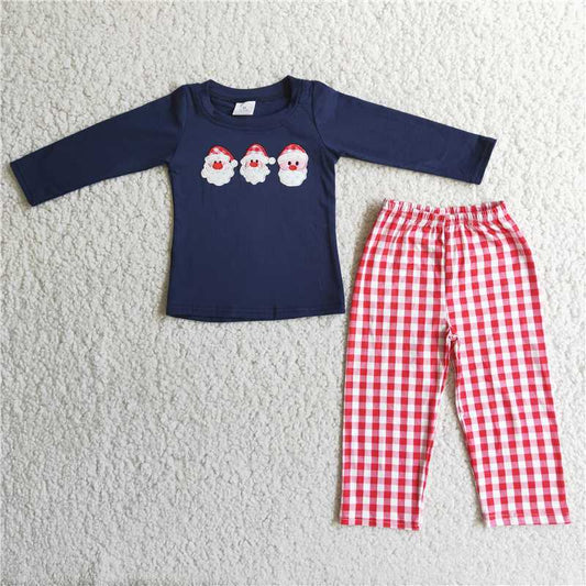 Embroidery Santa pajamas suit baby boys long sleeve pants 2 pieces outfits winter christmas sets