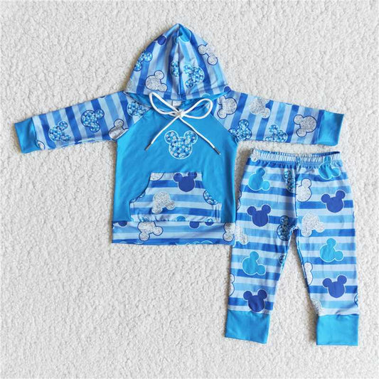 blue boys fall winter hooded long sleeve top and long pants sets