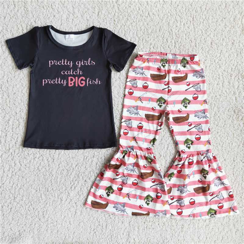 pretty girl catch pretty big fish shirt bell pants girls sets team kids clothes