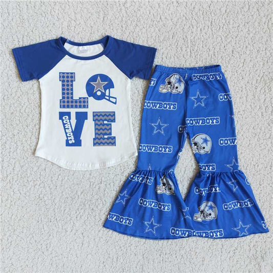 love cowboy shirt bell pants girls sets team kids clothes