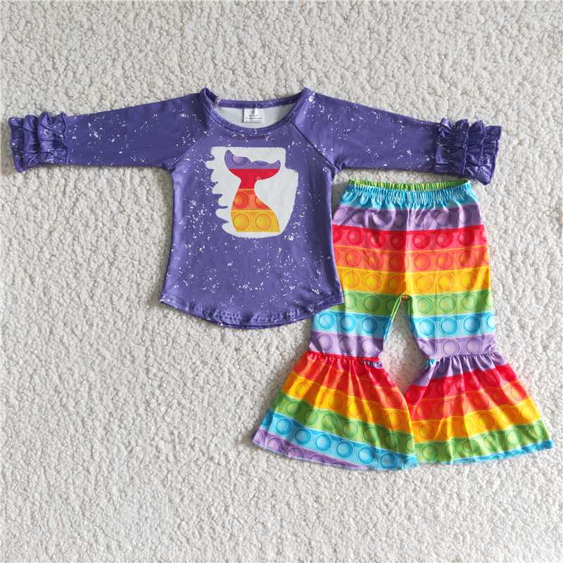 fish tail shirt and bell pants 2 pieces girls outfits kids clothes