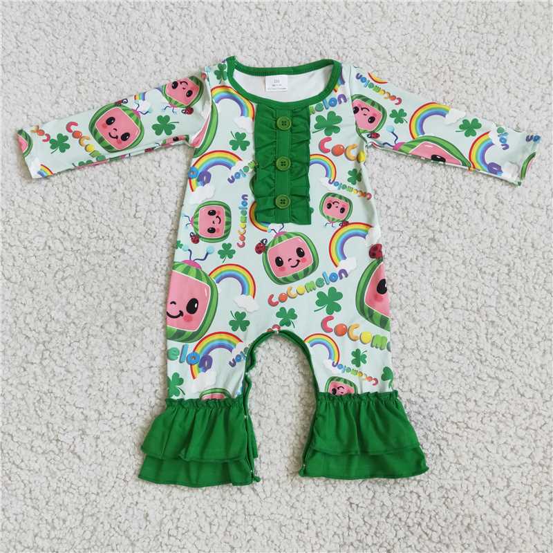 St. Patrick's Day long sleeve girls baby rompers