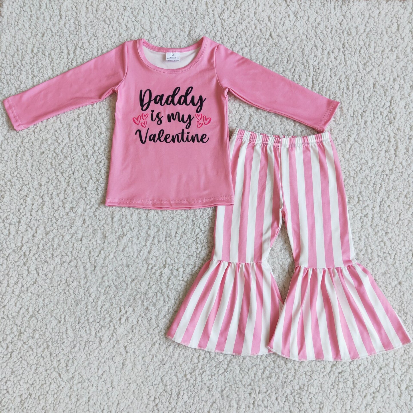 daddy is my valentine shirt and bell pants 2 pieces girls outfits Valentine's Day kids clothes