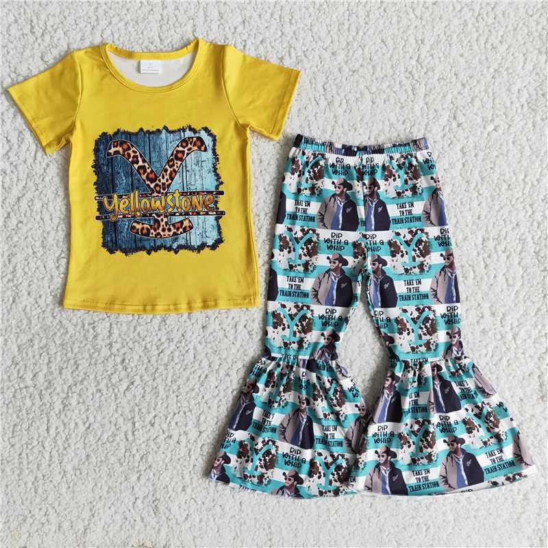 yellowstone shirt western bell pants girls sets kids clothes