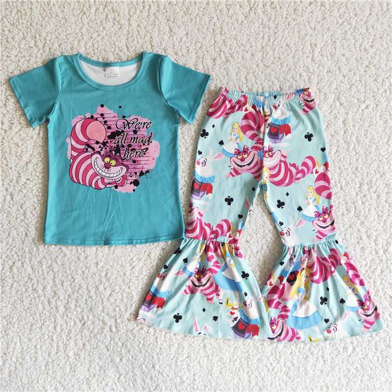 carton shirt bell pants girls sets kids clothes