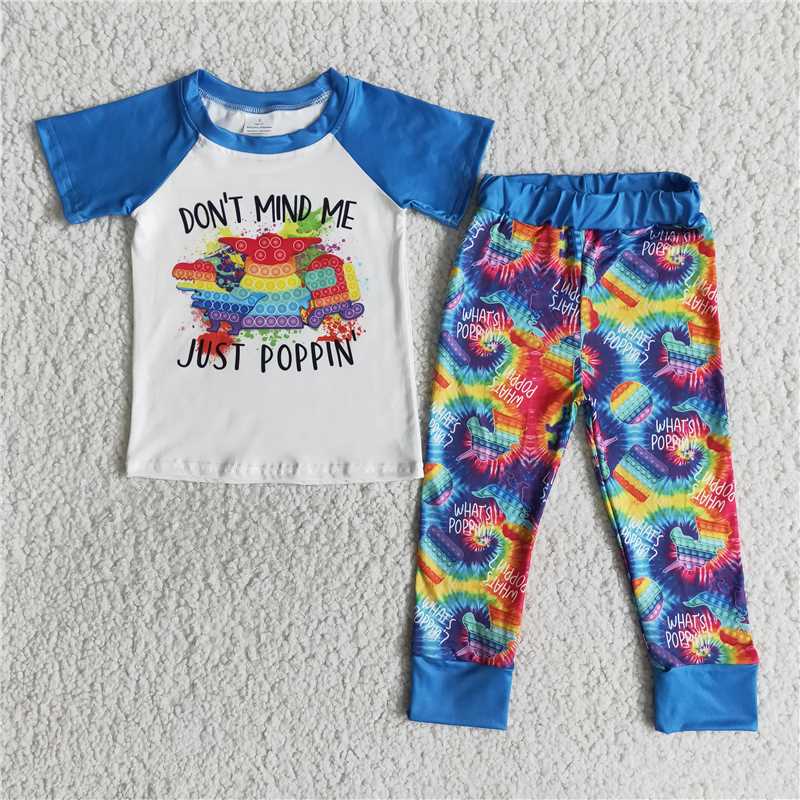 "don't mind me just poppin" fall winter boys outfits shorts sleeve shirt and long pants sets