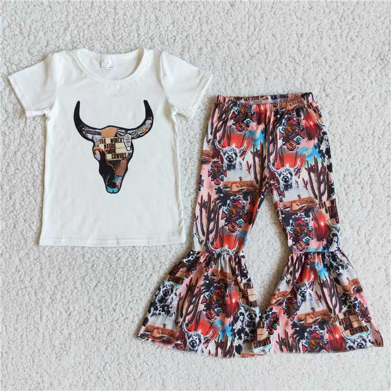 cow shirt western bell pants girls sets kids clothes