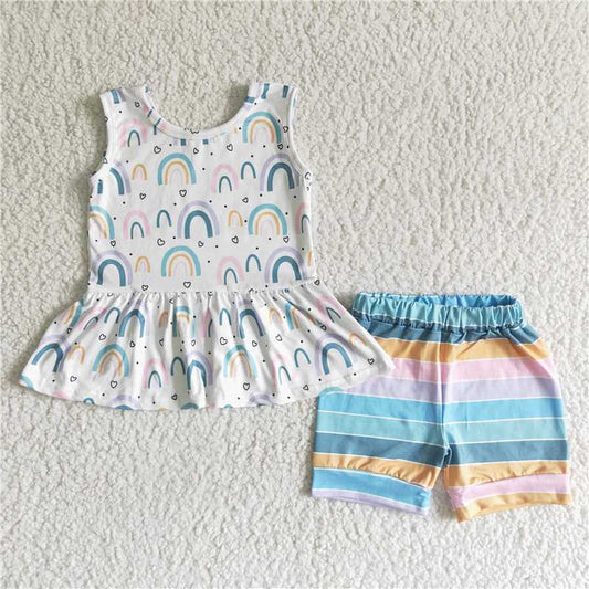 girls rainbow summer sleeveless shirt sets 2 pieces shorts outfits