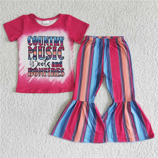 country music boots and bonfires shirt bell pants girls sets kids clothes