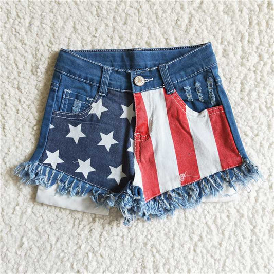 kids girls White blue red button denim shorts July 4th