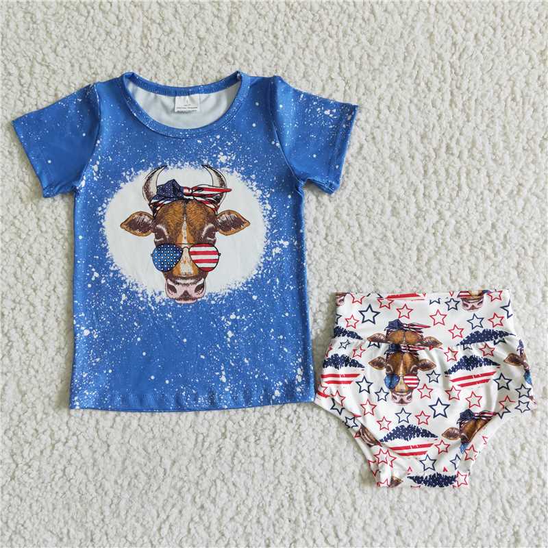 cow july 4th kids Girls bummies sets