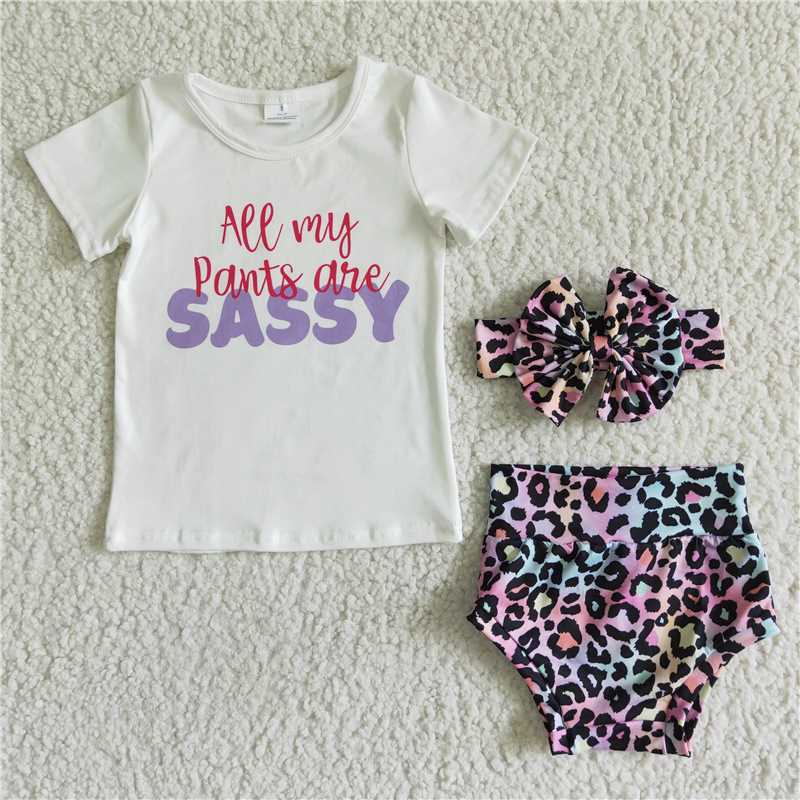 kids Girls bummies sets Leopard print  "all my pants are sassy"（Bows can purchased separately）