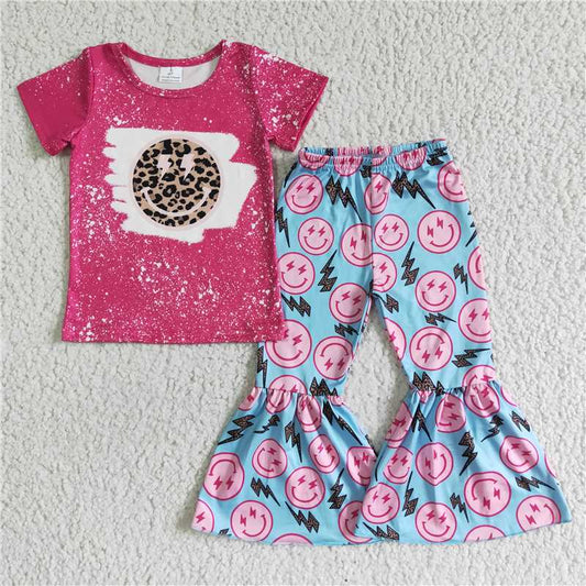 smiley face shirt bell pants girls sets kids clothes