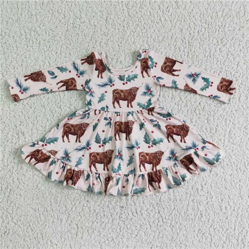 highland cow dress long sleeve girls skirt kids clothes