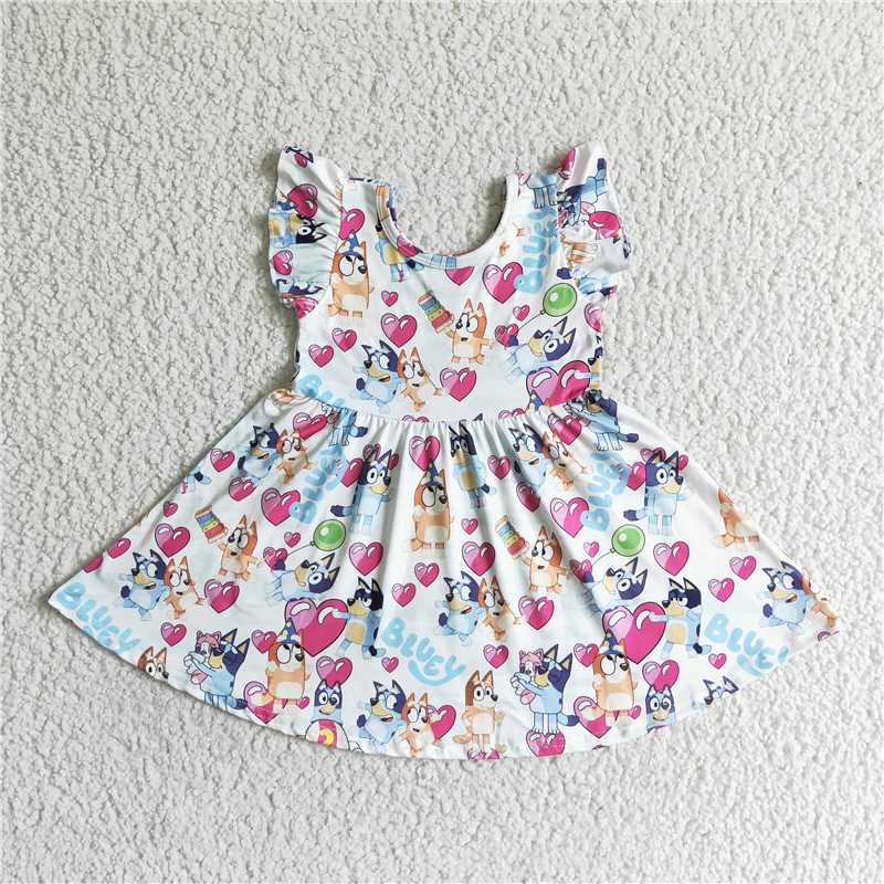 love heart blue dogs skirt Valentine's Day Girls Dresses