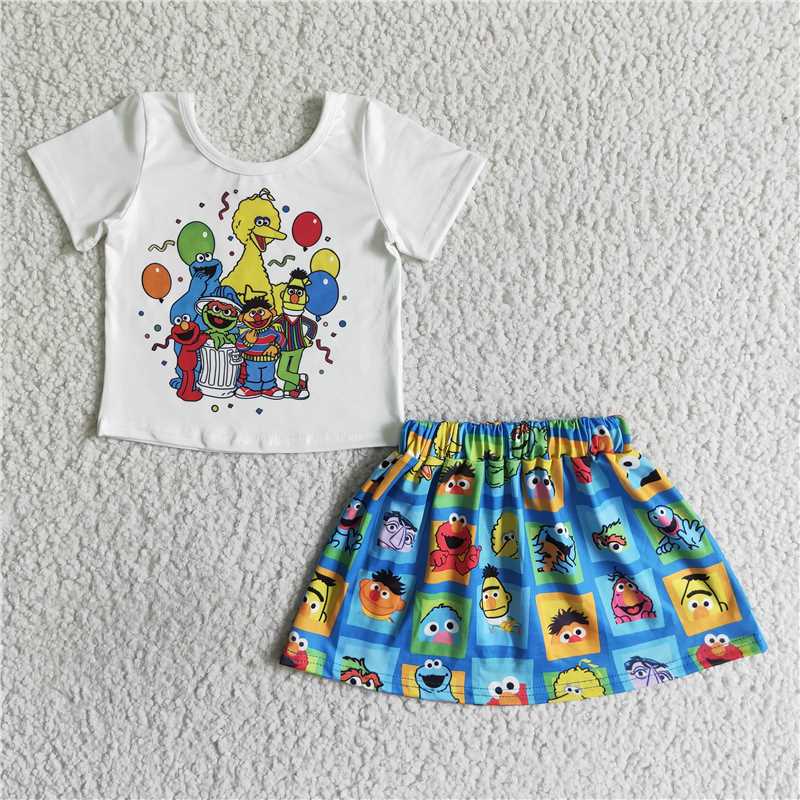 sesame street shirt & skirt girl sets dress suits