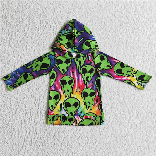 Halloween green skull  boy girls  long sleeve hoodie top