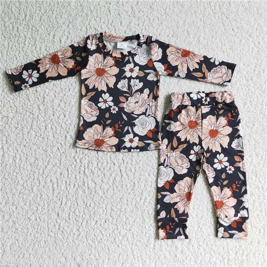 flower 2 pieces girls pajamas sets kids clothes