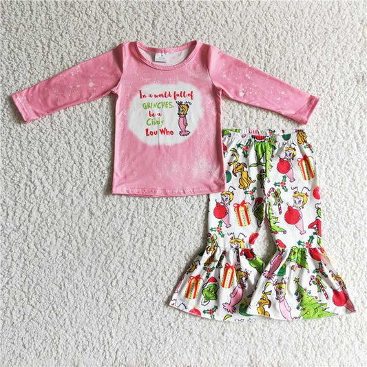 Christmas girls outfits 2 pieces winter sets grinch kids clothes