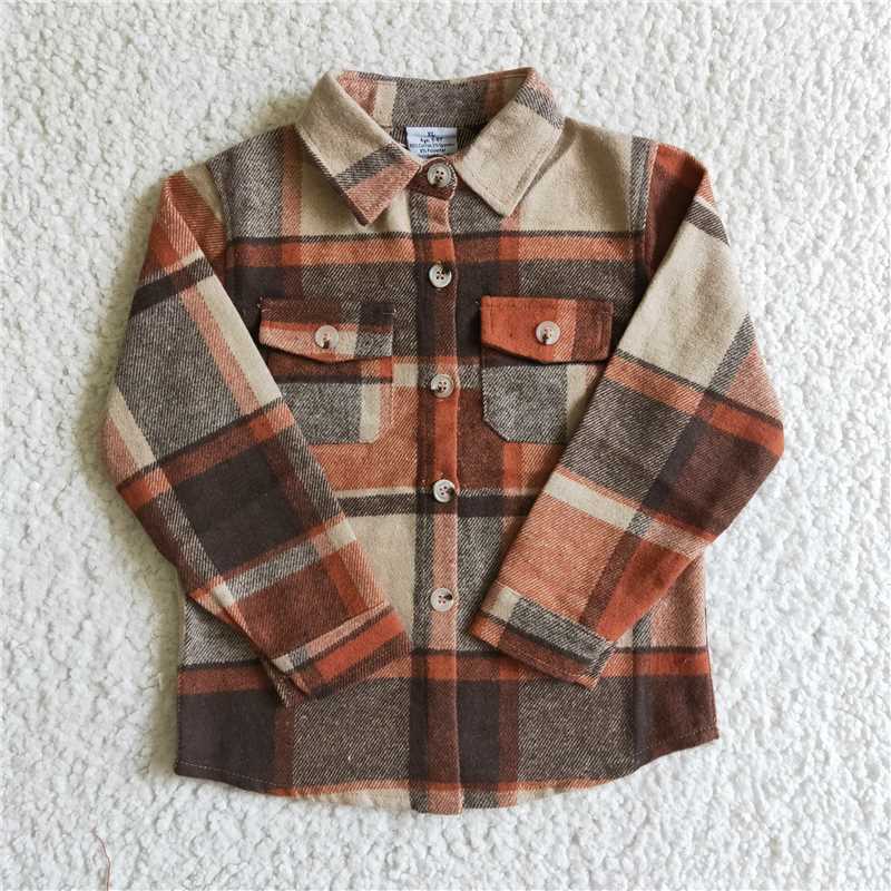 flannel shirt boys tops button pockets cardigan