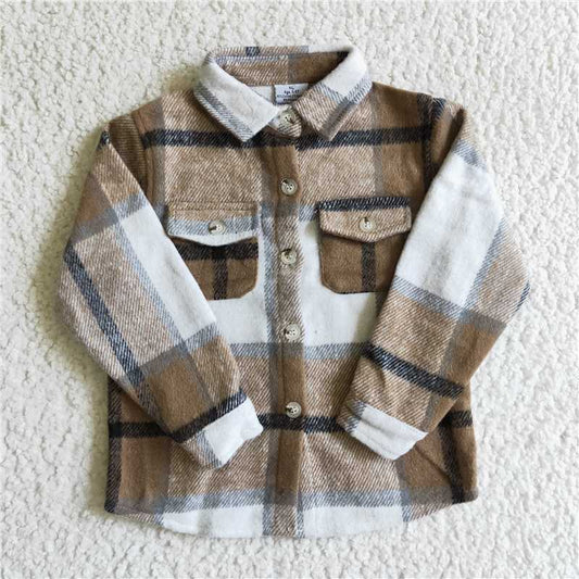 flannel shirt boys long sleeve tops button pockets cardigan