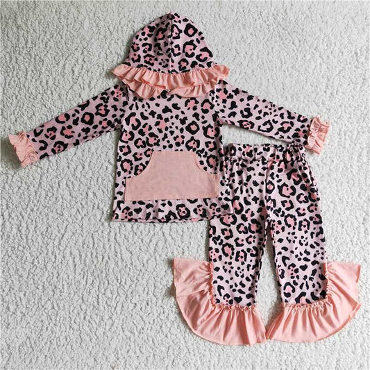 pink leopard girls winter hooded suit hoodie outfits