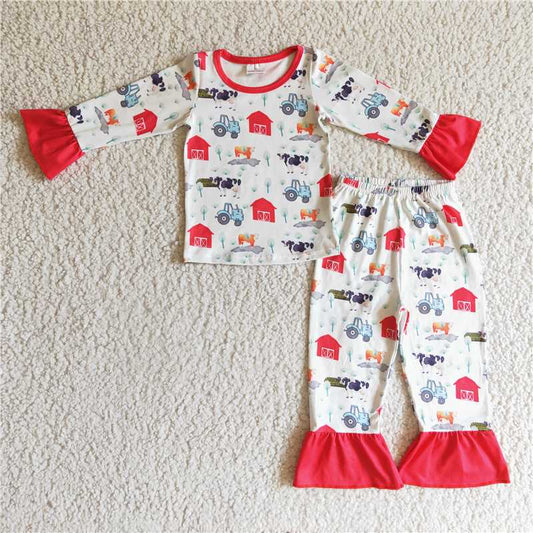 farm 2 pieces girls match boy pajamas sets kids clothes