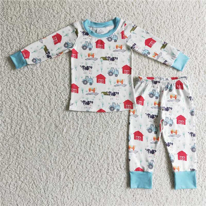 farm 2 pieces girls match boy pajamas sets kids clothes